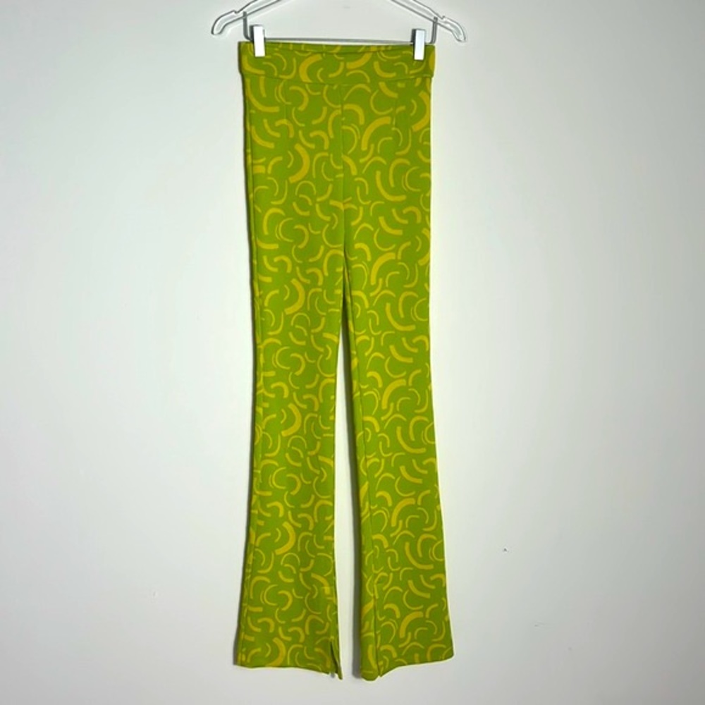 NWT ZARA lime green yellow jacquard flare split hem XS